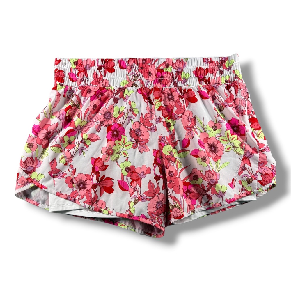 Avia Womens Floral Running Shorts Pink White XL 16-18 Activewear Zipper Pocket